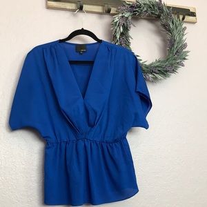 Anthro Greylin Blue Top Blouse Short Sleeve Dolman